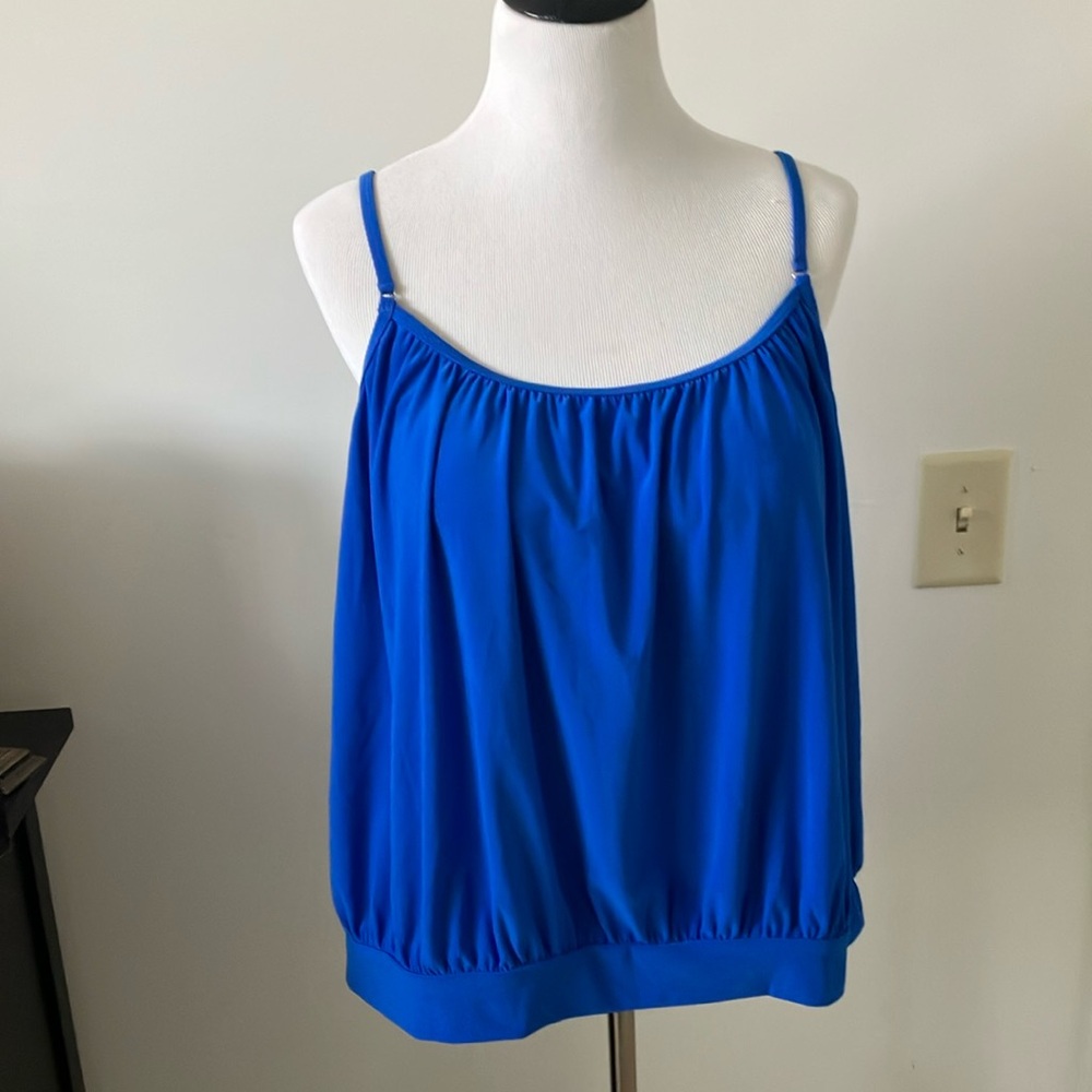 Blue Relaxed Ruched Camisole Swim Top